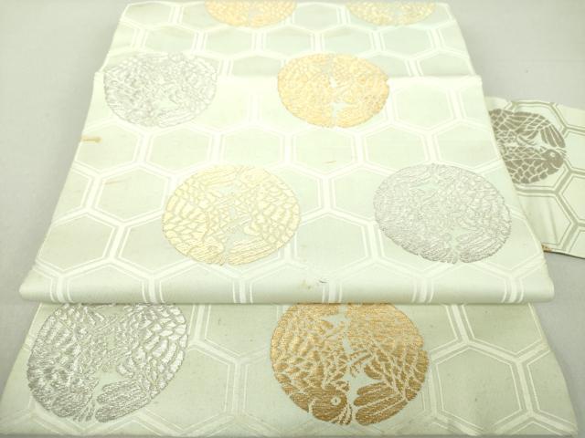 平和屋着物●俵屋　人間国宝　喜多川平朗 有職織物　九寸名古屋帯　唐織　向かい鸚鵡　金銀糸　正絹　逸品　DAAU5496ps