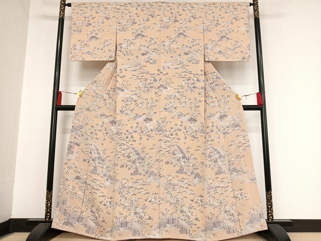 平和屋着物■付下げ 渡橋草花文 正絹 逸品 未使用 AAAN1330oa