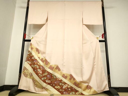 平和屋着物■豪華色留袖 駒刺繍 扇面吉祥花文 金彩 正絹 逸品 AAAN3954cg 平和屋着物■豪華色留袖 駒刺繍 扇面吉祥花文 金彩 正絹 逸品 AAAN3954cg