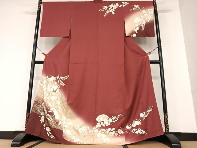 平和屋着物▼訪問着 刺繍 地紙重ね花鳥文 暈し染め 金彩 正絹 逸品 AAAX0607zg