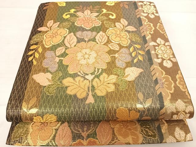 乐天商城 - 平和屋着物◎六通柄袋帯　草花文　金糸　正絹　逸品　AABD5799yx