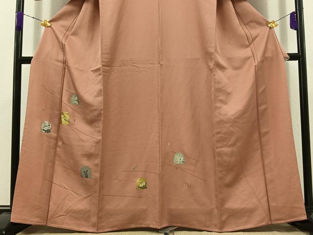 平和屋着物▽訪問着　単衣　草花文　金彩　正絹　逸品　AABD6069jh