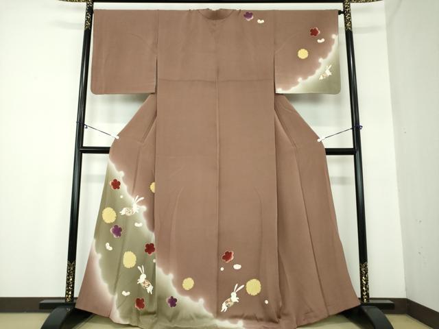 平和屋着物●訪問着 跳兎 雪輪花文 鬼しぼ縮緬 暈し染め 金彩 正絹 逸品 DAAY1072ps