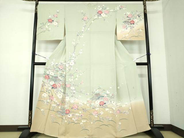 平和屋着物●訪問着　友禅　作家物　風景花文　暈し染め　正絹　逸品　DABA1947ps