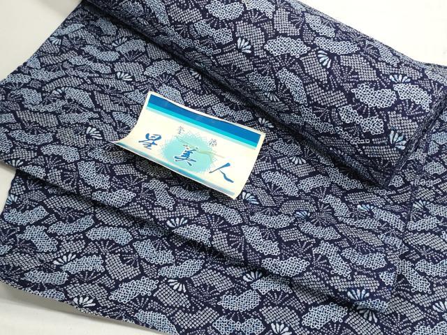 平和屋着物＊夏物　浴衣　反物　着尺　星美人　扇尽くし　綿　未使用　DABC1740zzz