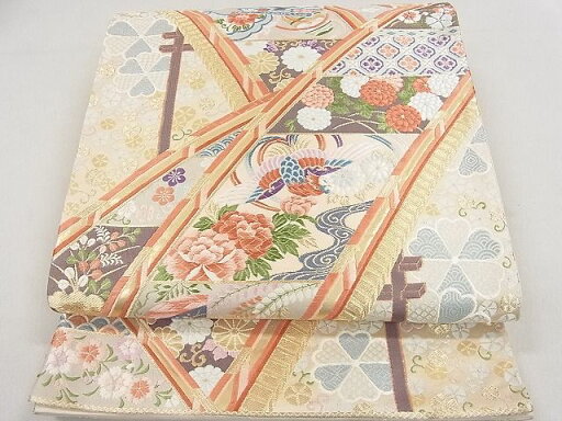 平和屋着物◎六通柄袋帯 唐織 渡橋吉祥花鳥文 金糸 逸品 DAAC3230mz 平和屋着物◎六通柄袋帯 唐織 渡橋吉祥花鳥文 金糸 逸品 DAAC3230mz