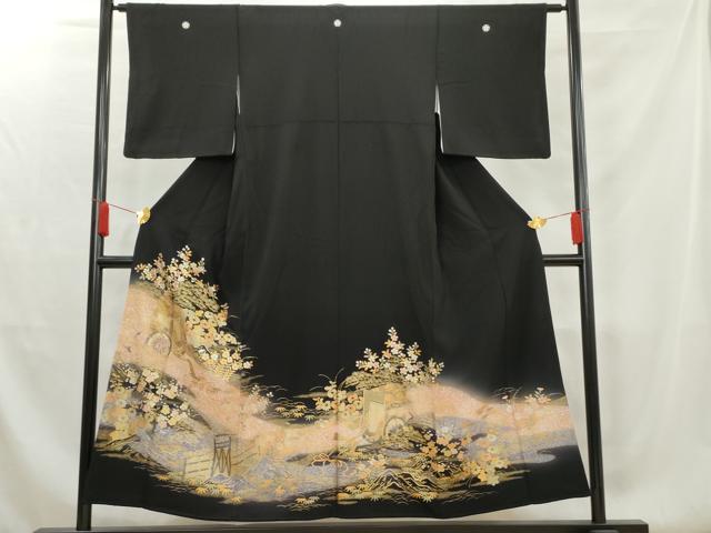 平和屋着物■豪華黒留袖 御所車松竹梅 暈し染め 金彩 正絹 逸品 AAAX5765cs