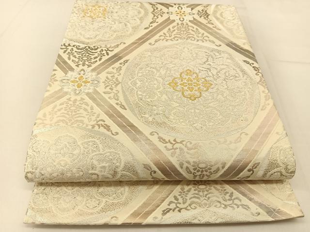 平和屋着物◎六通柄袋帯　菱天井花文　金銀糸　引箔　正絹　逸品　BAAT8232yc