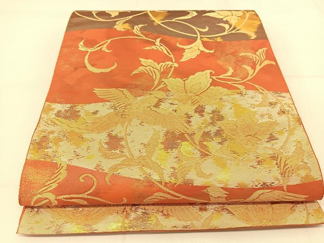 平和屋着物◎六通柄袋帯　鳳凰更紗花文　金糸　引箔　正絹　逸品　BAAT8247yc