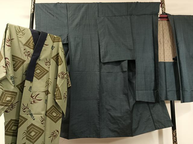 平和屋着物●男性　本場大島紬　アンサンブル　長襦袢セット　100亀甲　総詰め　正絹　逸品　CABD8183vp