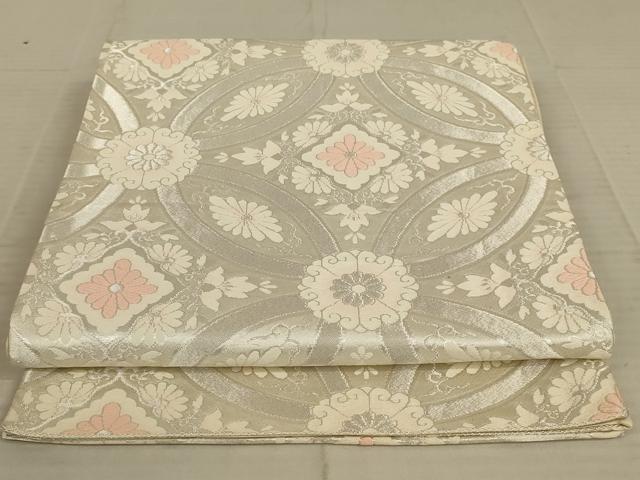 平和屋着物◎六通柄袋帯　唐織　七宝花文　銀糸　正絹　逸品　AAAX6308ou