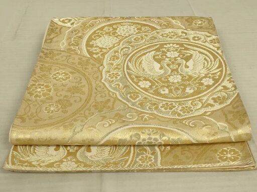 平和屋着物◎六通柄袋帯 鏡裏花鳥文 金糸 正絹 逸品 AAAX6313ou 平和屋着物◎六通柄袋帯 鏡裏花鳥文 金糸 正絹 逸品 AAAX6313ou