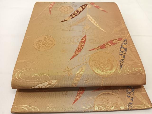 平和屋着物◎六通柄袋帯　桃山小袖　枝垂れ柳吉祥丸文　金糸　正絹　逸品　BAAT8154yc