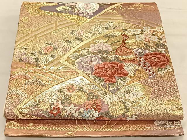 平和屋着物◎六通柄袋帯　唐織　鳳凰花文　金銀糸　正絹　逸品　CAAV1634qv