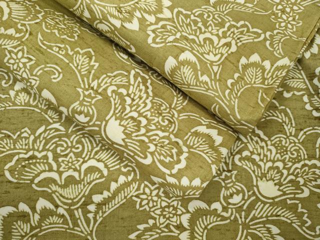 平和屋着物▽上質な紬　単衣　型染め　更紗花唐草文　正絹　逸品　CAAV9476ze