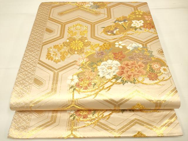 平和屋着物◎六通柄袋帯　毘沙門亀甲　松取花文　金糸　正絹　逸品　DAAK8094bc