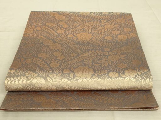 平和屋着物◎全通柄袋帯 草花文 金糸 正絹 逸品 AAAX3503ou 平和屋着物◎全通柄袋帯 草花文 金糸 正絹 逸品 AAAX3503ou