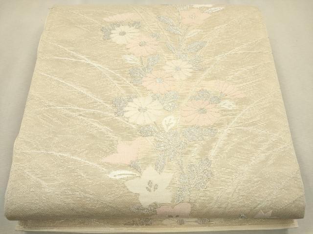 平和屋着物＊夏物 六通柄袋帯 枝花文 銀糸 正絹 逸品 CAAU4166eg