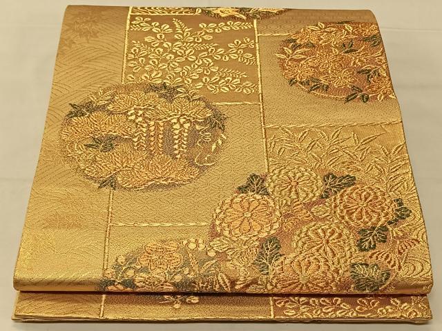 Rakuten - 平和屋着物◎六通柄袋帯　吉祥花丸文　金糸　正絹　逸品　CAAV1602qv