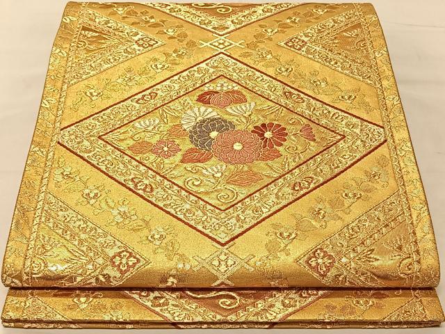 平和屋着物◎六通柄袋帯　唐織　吉祥花菱文　金糸　正絹　逸品　CAAV1608qv