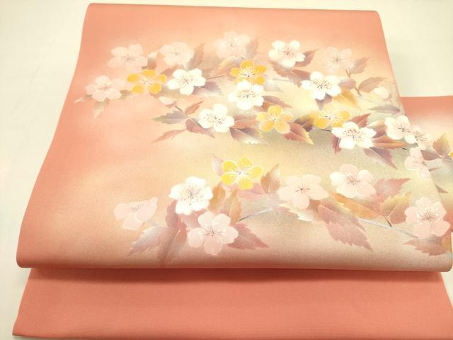 平和屋着物●塩瀬　九寸名古屋帯　草花　金銀彩　正絹　逸品　DABB7319op