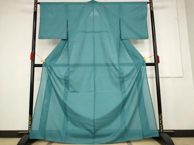 平和屋着物＊夏物 色無地 絽 青碧色 洗える着物 AABB0608st