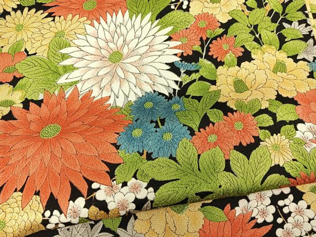 平和屋着物■上質な小紋 牡丹花文 黒地 正絹 逸品 BAAP8830hz