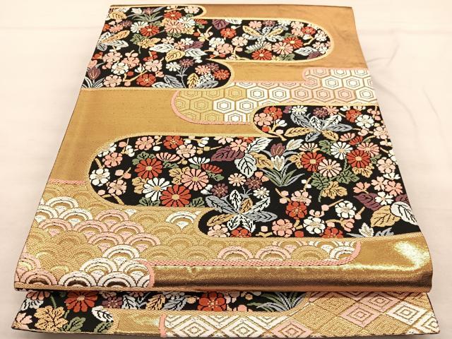 平和屋着物◎六通柄袋帯　唐織　春秋名華紋　金糸　正絹　逸品　BAAU1166hv(4)