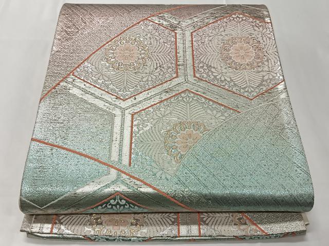 平和屋着物◎六通柄袋帯　亀甲花文　銀糸　正絹　逸品　CAAT8763kb