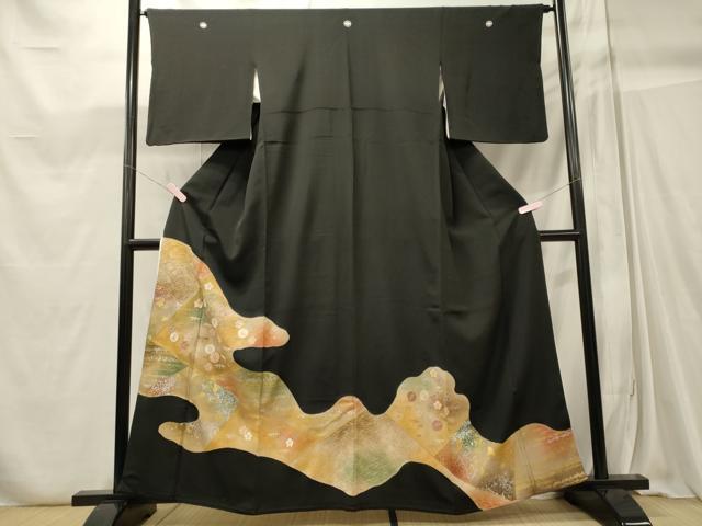 平和屋着物■豪華黒留袖 駒刺繍 吉祥花文 金銀彩 正絹 逸品 CABC4243oy