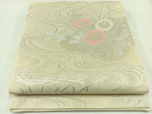 平和屋着物*夏物 六通柄袋帯 流水草花文 銀糸 正絹 逸品 未使用 AAAX6116jh 平和屋着物*夏物 六通柄袋帯 流水草花文 銀糸 正絹 逸品 未使用 AAAX6116jh