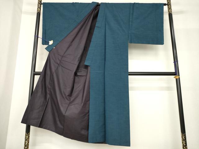 平和屋着物●男性　紬　アンサンブル　長襦袢(袷)セット　鉄納戸色　三越扱い　正絹　逸品　AABF9672ck