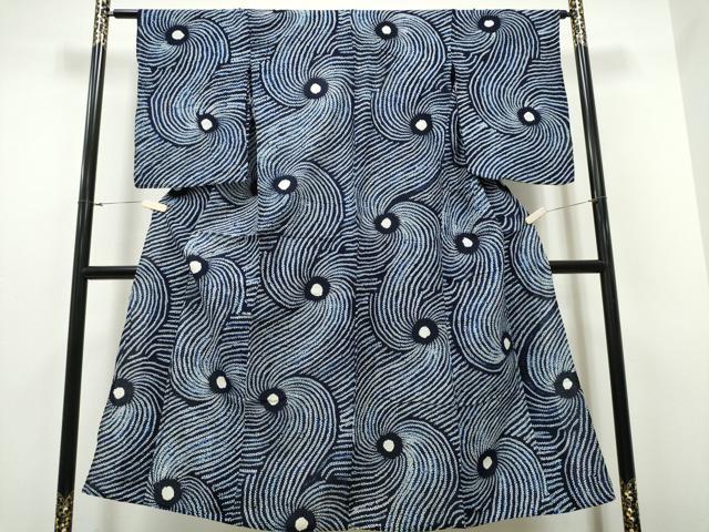 平和屋着物∴夏物　浴衣　有松鳴海絞り　渦巻文様　綿　逸品　CAAY4487ng