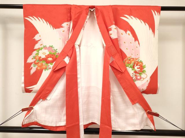 平和屋着物[]お宮参り　女の子　祝着　産着　初着　のしめ　駒刺繍　孔雀花絵皿文　金彩　逸品　DABA3772ma