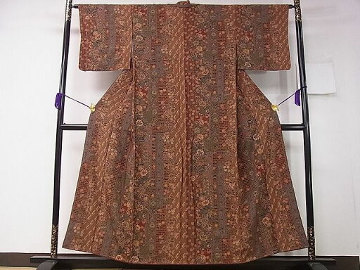 平和屋着物■上質な小紋 花唐草間道 逸品 CAAE1457ng 平和屋着物■上質な小紋 花唐草間道 逸品 CAAE1457ng