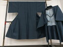 平和屋着物●男性 紬 アンサンブル 藍鉄色 正絹 逸品 AAAP3987ph