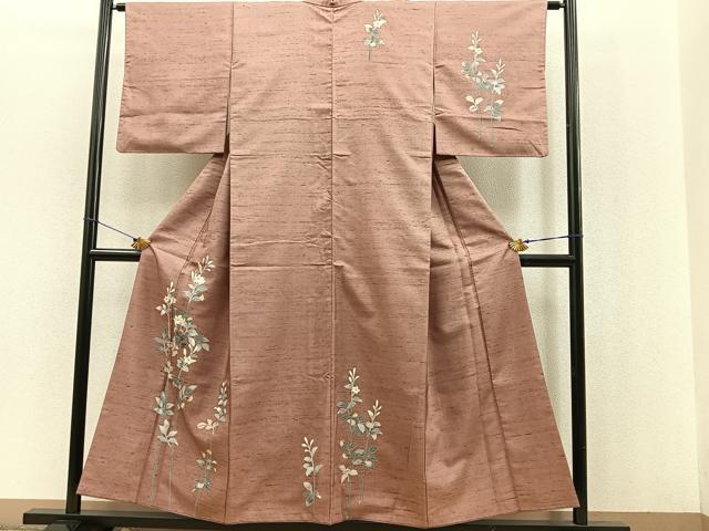 平和屋着物●訪問着 友禅 白山紬地 枝花文 正絹 逸品 BAAP2110pk