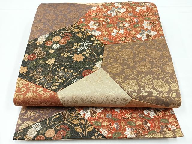平和屋着物◎六通柄袋帯　切嵌　更紗花文　金糸　正絹　逸品　CAAZ7470nb