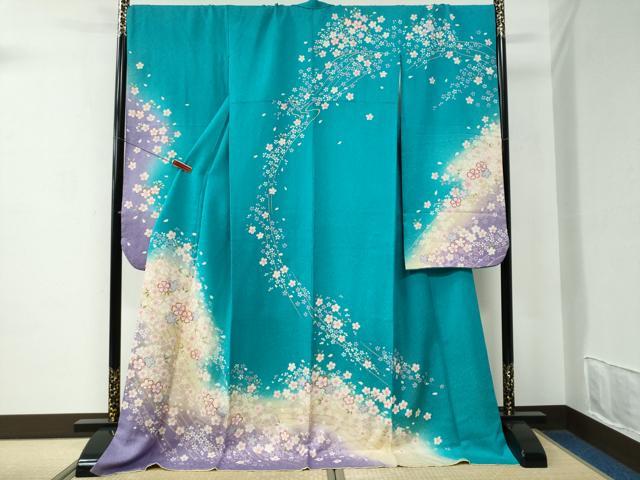 Full-Length Under-Kimono - 平和屋着物●豪華振袖　舞桜文　暈し染め　金通し地　正絹　逸品　CABC7187yc