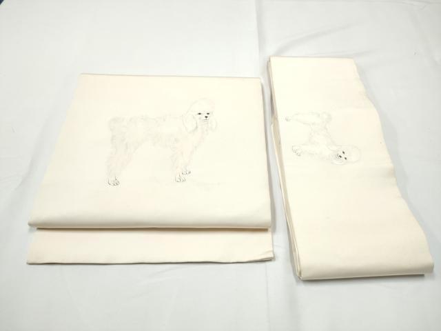 平和屋着物●塩瀬　つけ帯　手描き　犬　正絹　逸品　CABE4725hy