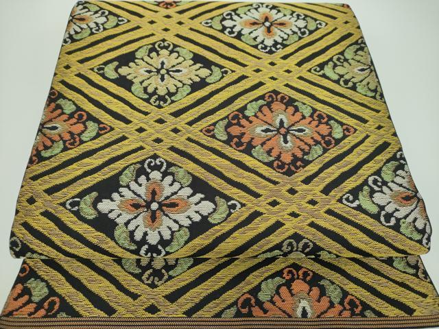 平和屋着物●西陣　川島織物　六通柄　本袋帯　花菱文　黒地　金糸　正絹　逸品　DABB4016ps