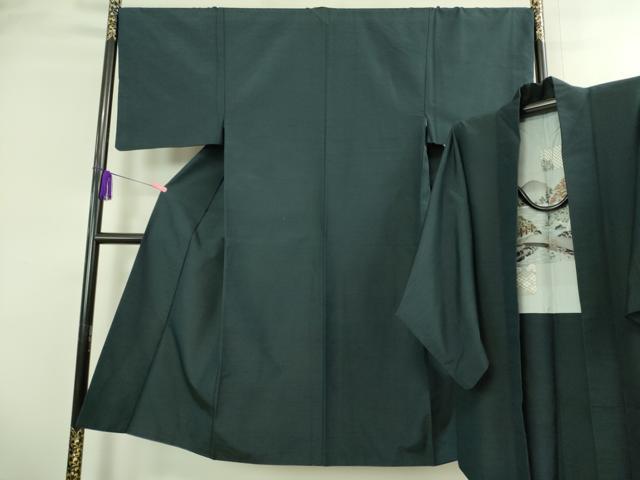 平和屋着物■極上　男性　紬　アンサンブル　長羽織　濃い鉄御納戸色　逸品　DZAB2170kh6