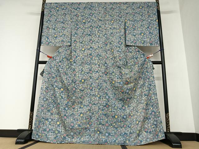 Fine Pattern - 平和屋着物●上質な小紋　型染め　草花文　銀彩　丹後縮緬　仮絵羽　正絹　逸品　未使用　AAAZ0068zg