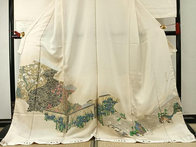 平和屋着物●訪問着　作家物　寿光織　道長花文　金銀糸　仮絵羽　正絹　逸品　未使用　AABE1904fy