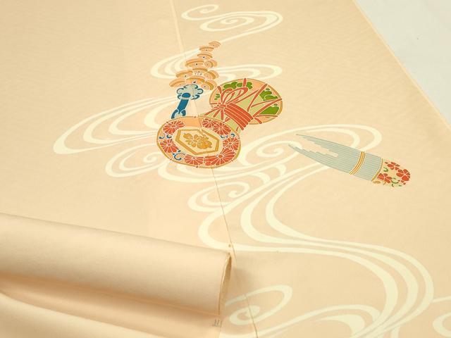 平和屋着物▼付下げ　反物　楽器流水文　丹後ちりめん　着尺　逸品　未使用　CAAQ8067ju