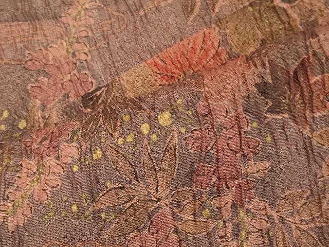 Rakuten - 平和屋着物■上質な小紋　草花文　膨れ織　金彩　正絹　逸品　CABD6512oy