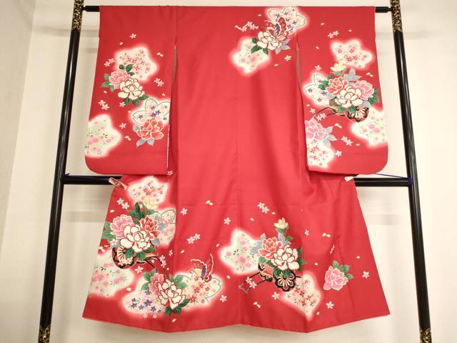 平和屋着物[]七五三　女の子　7歳　祝着　四つ身　花車舞蝶文　暈し染め　金彩　AABB5733ja