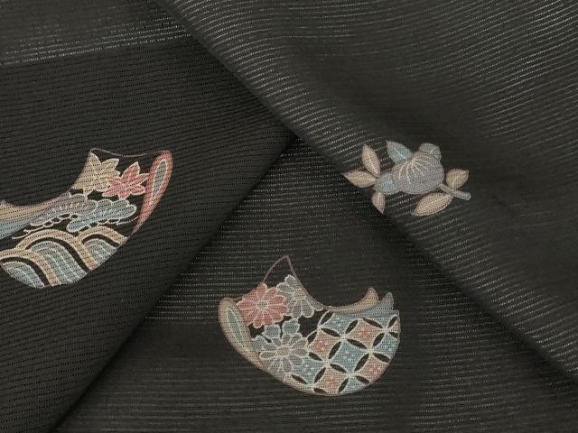 Rakuten - 平和屋着物＊夏物　小紋　絽　地紙花文　黒地　正絹　逸品　AABB8651st