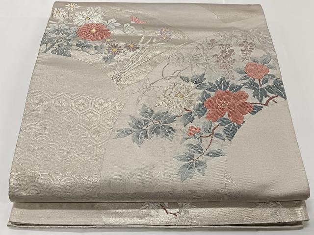 平和屋着物◎六通柄袋帯　地紙草花文　金銀糸　正絹　逸品　CAAT8786kb