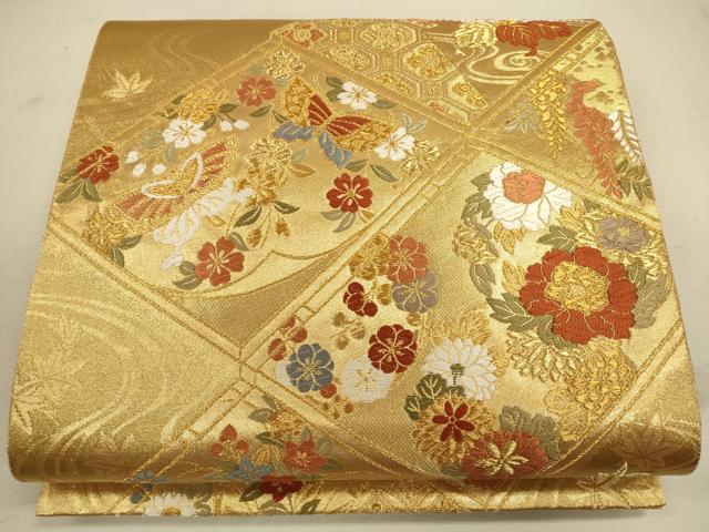 平和屋着物◎六通柄袋帯　唐織　吉祥花蝶文　金糸　正絹　逸品　CAAU8611ft(4)